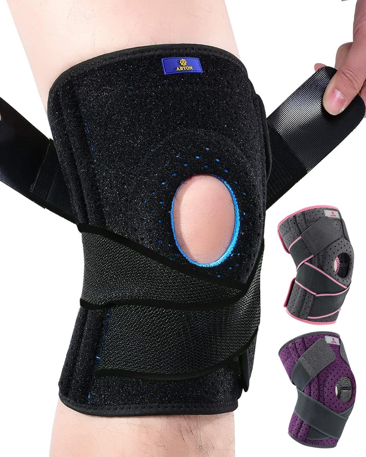 ABYON Knee Brace for Men & Women Meniscus Tear, Plus Size Knee Support with Dual Side Stabilizers & Crossed Compression Straps for Knee Pain Relief, ACL, Arthritis and Post-Surgery Recovery - Please Check How To Size Video