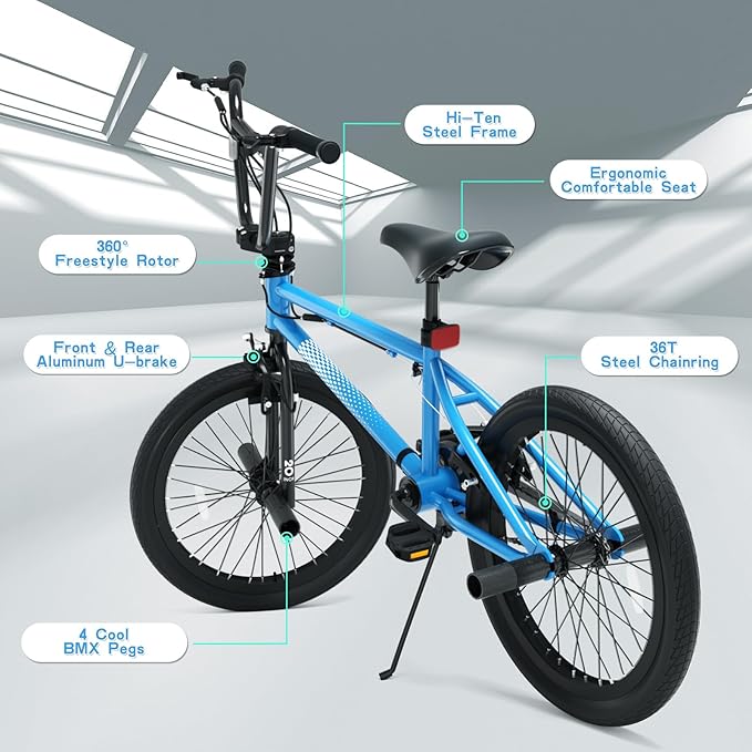 67i Boys BMX Bike 18/20 Inch Ages 8-12 Kids Bicycle with Front Rear U Brake Adjustable Seat Iron Fork 2.09" Wide Tires