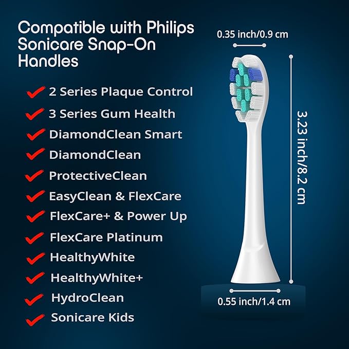 Replacement Toothbrush Heads Compatible with Philip Sonicare Electric Toothbrushes C2, 4100 -Pack of 8 Sonicare Replacement Heads with Soft Dupont Bristles for Deep Cleaning, Gum Care & Plaque Removal