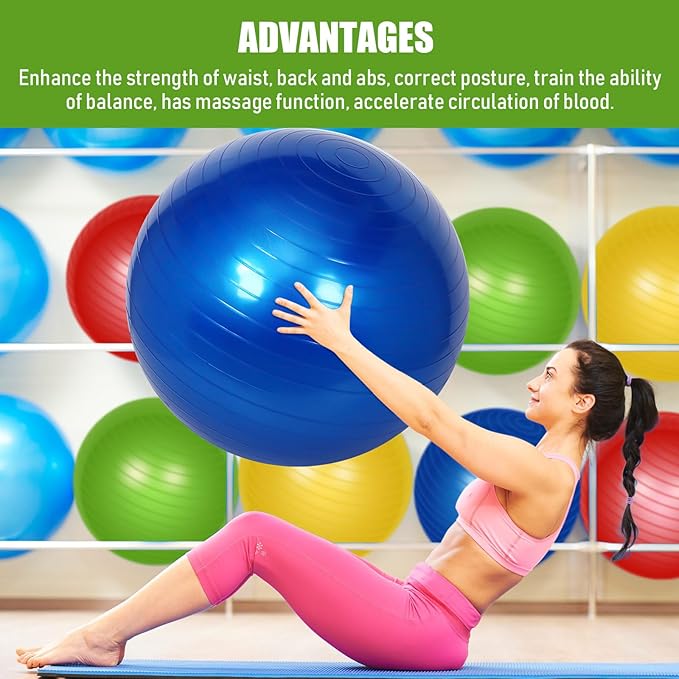 Leyndo 4 Pcs 26 Inch Yoga Exercise Ball Pilates Pregnancy Birthing Fitness Ball with Quick Pump Anti Burst for Improved Posture, Balance, Yoga, Pilates, Training