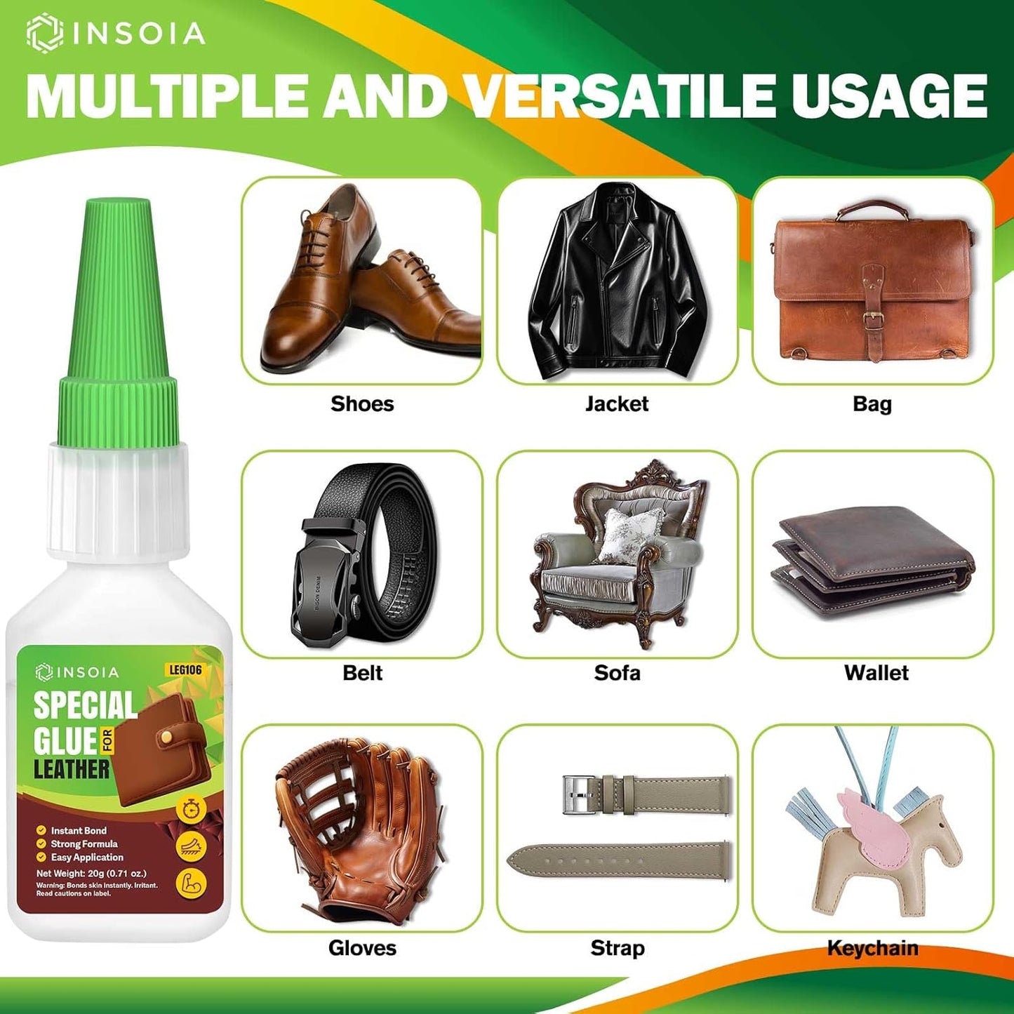 Leather Glue Repair, 20g Strong Adhesive Clear for Crack & Patch Repair Super Glue for Flexible Bonds Waterproof Glue for Purses, Jackets, Bags, Shoes and More