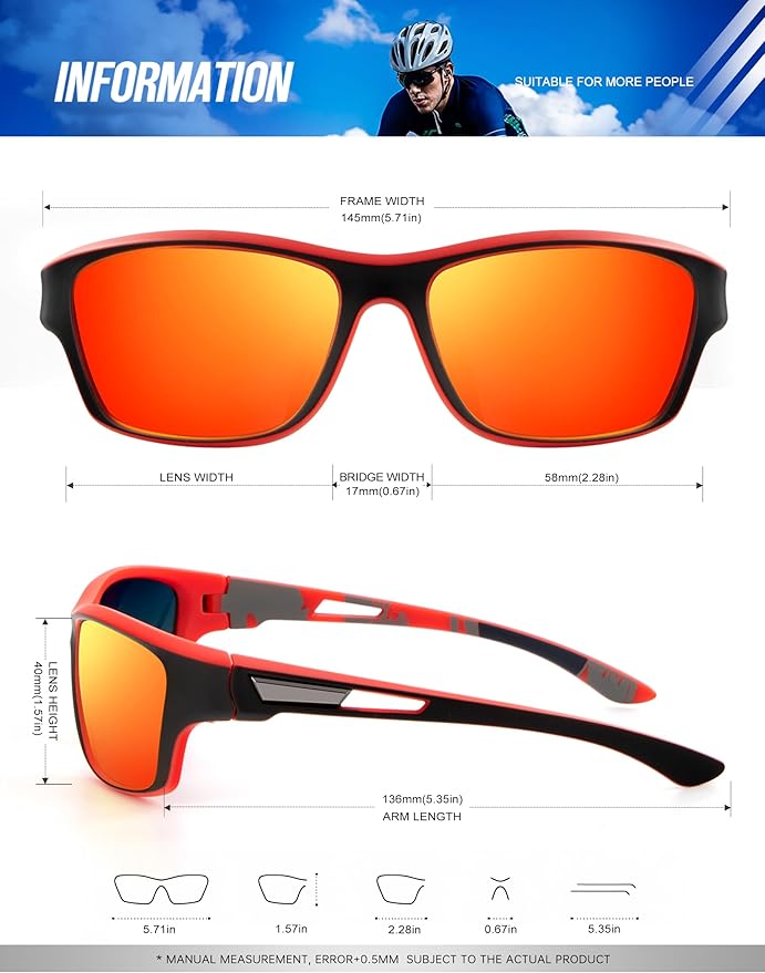 KALIYADI Polarized Sunglasses for Men, Sports Sun Glasses for Driving Cycling Fishing with UV protection