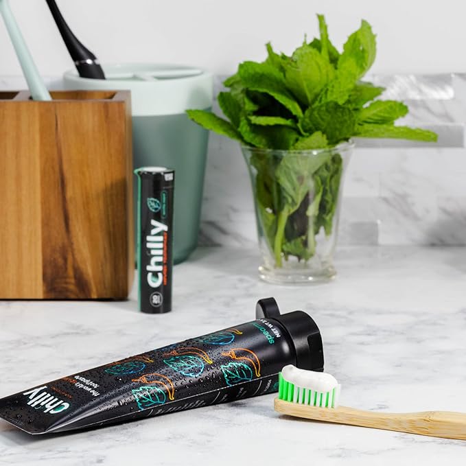 Chilly Natural Spicy Whitening Toothpaste with Intense Spearmint Flavor and Ghost Pepper Flakes – SLS & Fluoride Free Toothpaste, Whitening Formula for Fresh, Healthy Smile (Pack of 1)