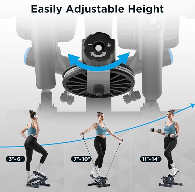 JLL Smart Twist Stepper Machine with Resistance Bands, Space-Saving Portable Mini Stair Stepper for Home, Full Body, Golden Exercise Angle, Dual Hydraulic Quiet Resistance, Adjustable Height,Bluetooth