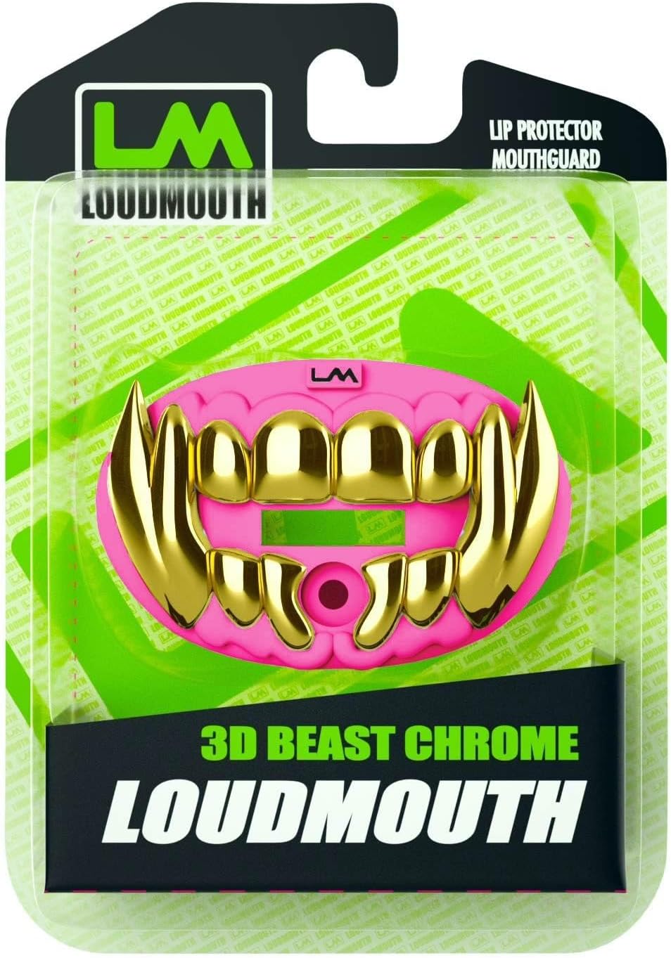 Loudmouth Football Mouth Guard - 3D Chrome Beast Football Mouthpiece, Fits Adult & Youth Ages 5+, Accessories Mouth Guard (3D Chrome Beast - Fluorescent Pink)