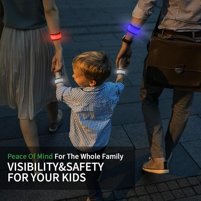 LOBKIN Safety Bracelets, LED Slap Armband Kids Walking at Night Safe LED Light Wrist Light Reflective Belt, Magic Band Running Lights for Runners