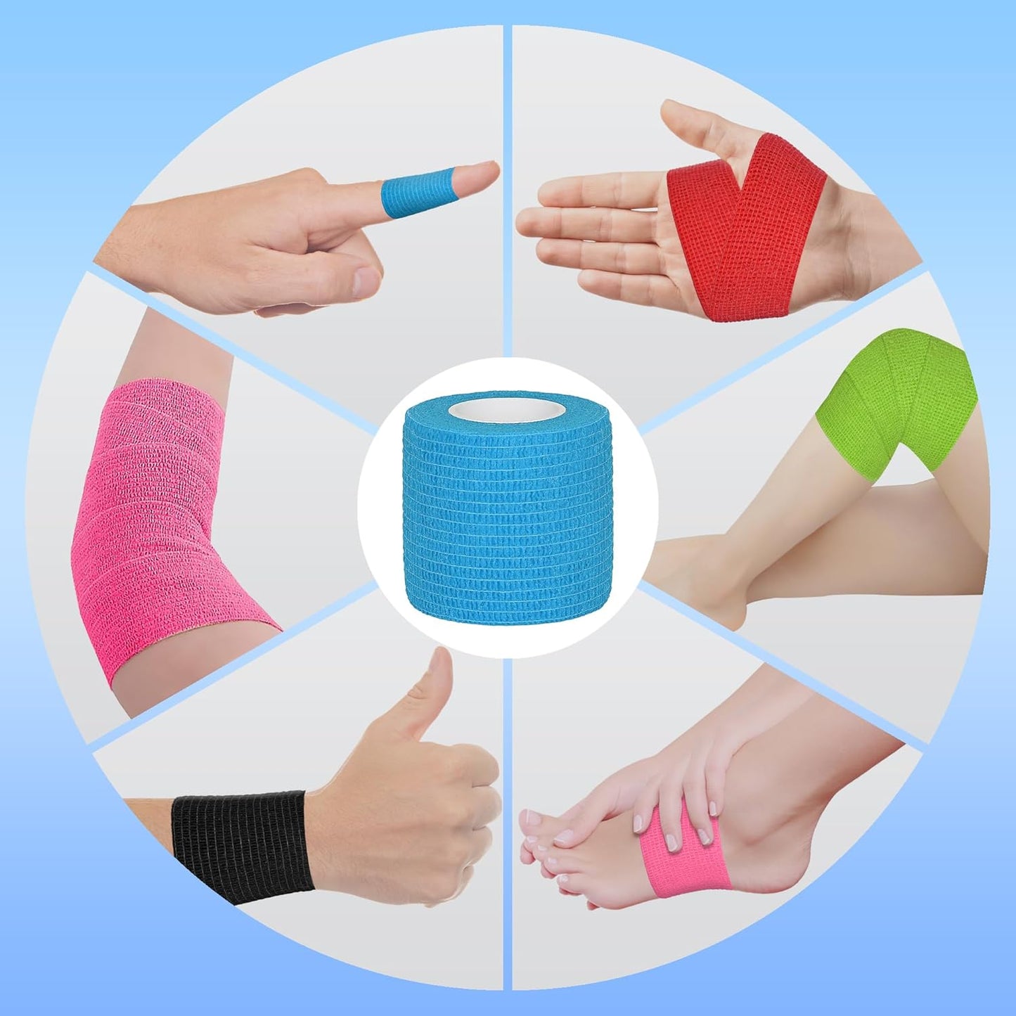 8 Rolls Cohesive Bandage 2” x 5 Yards Self Adherent Bandage Wrap Breathable Vet Tape Elastic Adhesive Bandage for Sports, Wrist, Ankle, Tattoo Wraps(Light Blue)