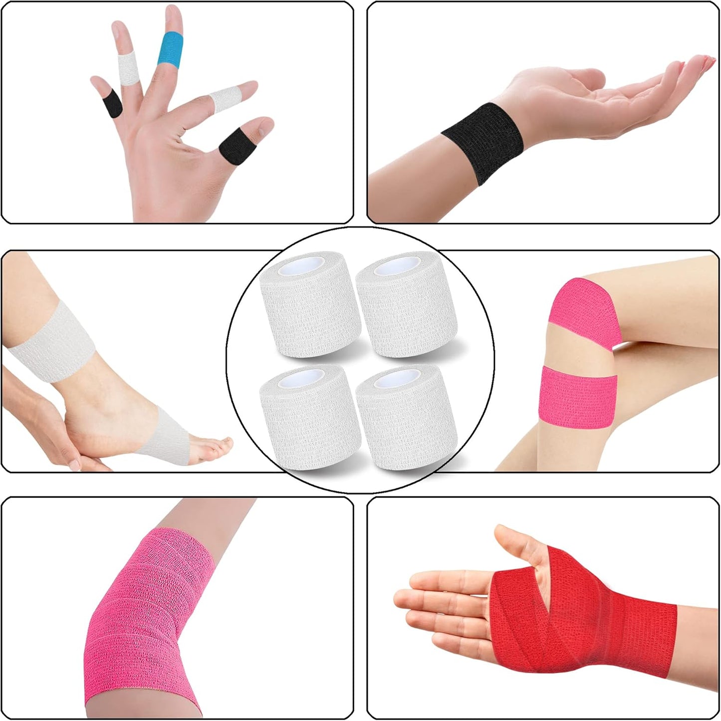 8 Pack 2 in x 5 Yards Self Adhesive Bandage Wrap Elastic Cohesive Self Adherent Bandage Self Stick Vet Tape for Athletic, Wrist, Ankle, Knees, Pets (White)