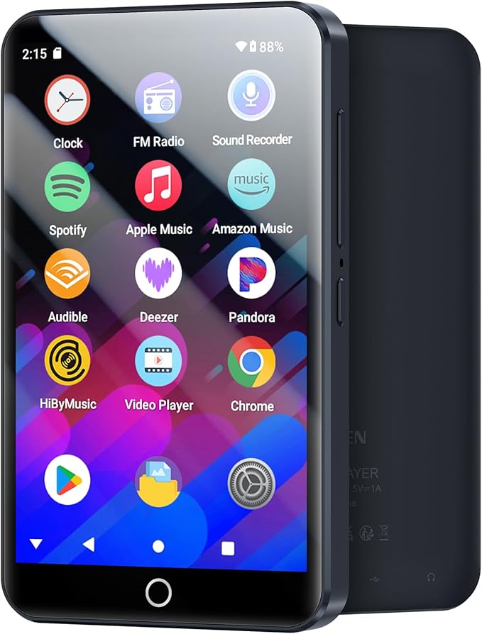 96GB MP3 Player with Bluetooth and WiFi, MECHEN Android 13 OS MP3 & MP4 Players with 4" Touchscreen and Speaker,Music Players with Spotify,Pandora, Audible, Amazon Music, Play Store