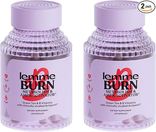 Lemme Burn Belly Fat Capsules, Clinically Studied AMPK Metabolic Activator Actiponin Jiaogulan, 50% EGCG Green Tea Extract, Vitamin B6, Methyl B12 for Men and Women - 60 Count (Pack of 2)