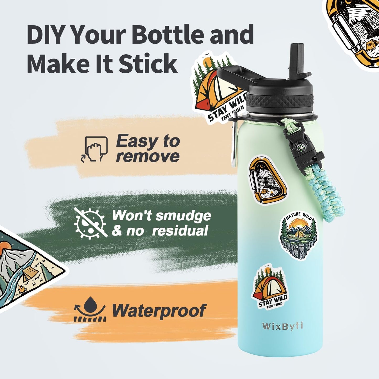 40 oz Insulated Water Bottle with Straw (Cold for 48 Hrs), Stainless Steel Triple Wall Vacuum Sports Water Jug, Leakproof Hydro Cup Flask with Paracord Handle & Straw Spout Lids & DIY Stickers