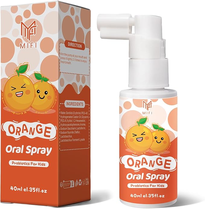 Kids Oral Spray, Toddler Toothpaste Helper for Daily Oral Care and Fresh Breath,Fruit-Flavored, Probiotic Oral Spray for Child (1Pack, Orange)