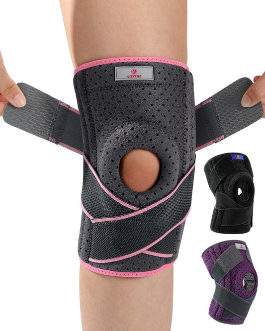 ABYON Adjustable Knee Brace for Men & Women - Maximum Support with Dual Side Stabilizers & Crossed Compression Straps for Meniscus Tear, ACL, MCL, LCL, Patella Injury and Post-Surgery Recovery - Please Check How To Size Video