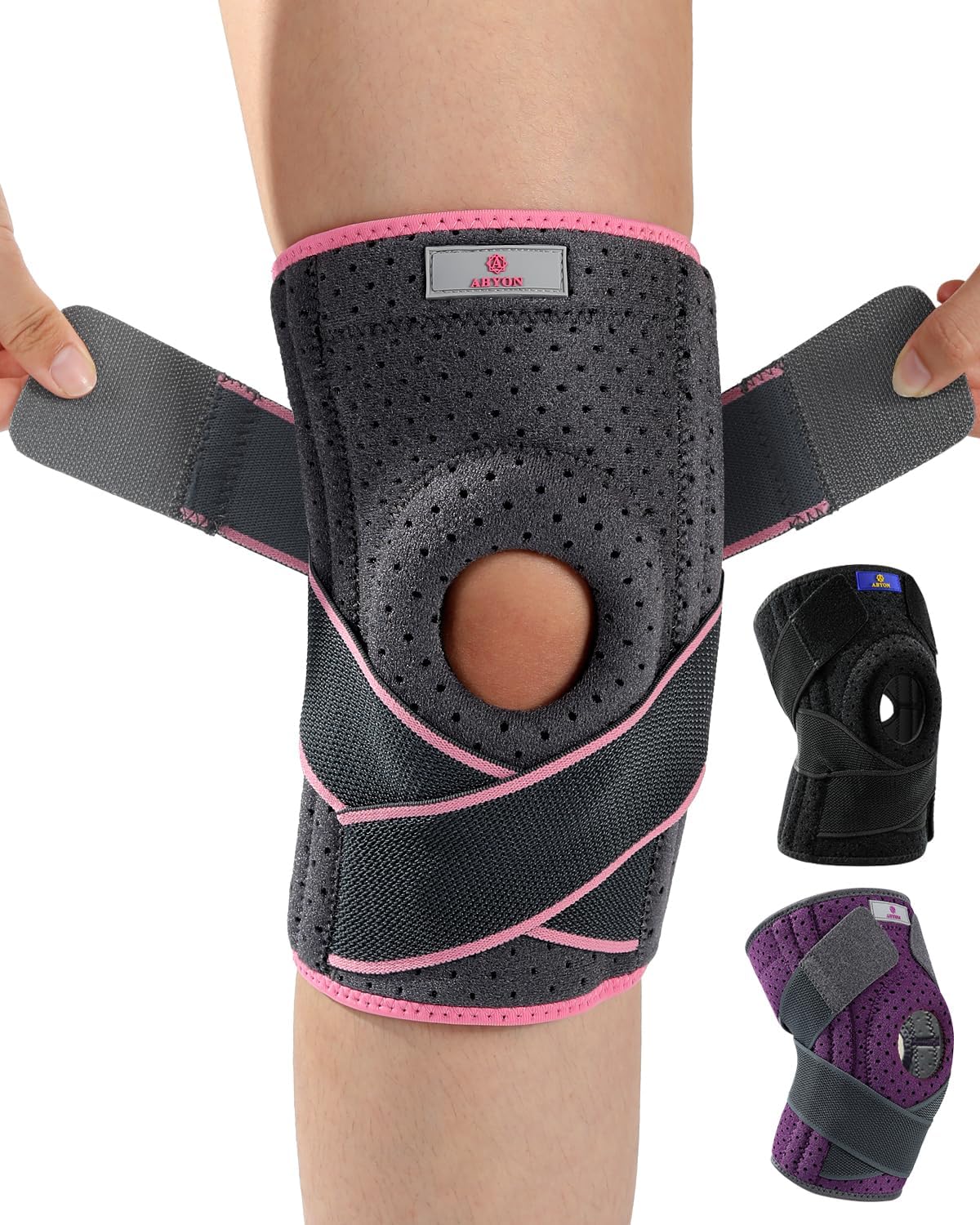 ABYON Adjustable Knee Brace for Men & Women - Maximum Support with Dual Side Stabilizers & Crossed Compression Straps for Meniscus Tear, ACL, MCL, LCL, Patella Injury and Post-Surgery Recovery - Please Check How To Size Video