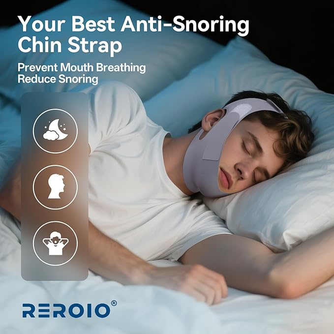Chin Strap for Sleeping with 4-Side Adjustment, Anti Snoring Chin Strap Elasticity for Adults, Anti Snoring Devices Breathable and Durable, Snore Stopper for CPAP Users, Gray, M