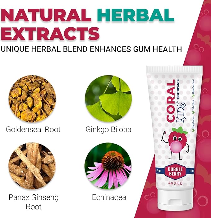 Coral White Kids Bubble Berry Fluoride Free Toothpaste - 4 Ounces (3 Pack)