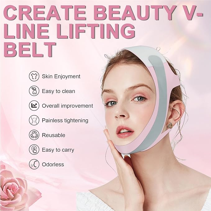 Chin Strap for Sleeping,Anti Snoring Chin Strap for CPAP Users,V-Line Lifting Mask,Adjustable and Breathable Chin Strap-Keep Mouth Closed for Effectively Reduce Snoring (Pink-White)