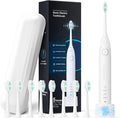 Electric Toothbrush for Adults and Kids Rechargeable Sonic Toothbrush with 5 Modes 2-Min Smart Timer IPX7 Waterproof 40,000 VPM Motor with 8 Brush Heads & Travel Case (White, 1Pack)
