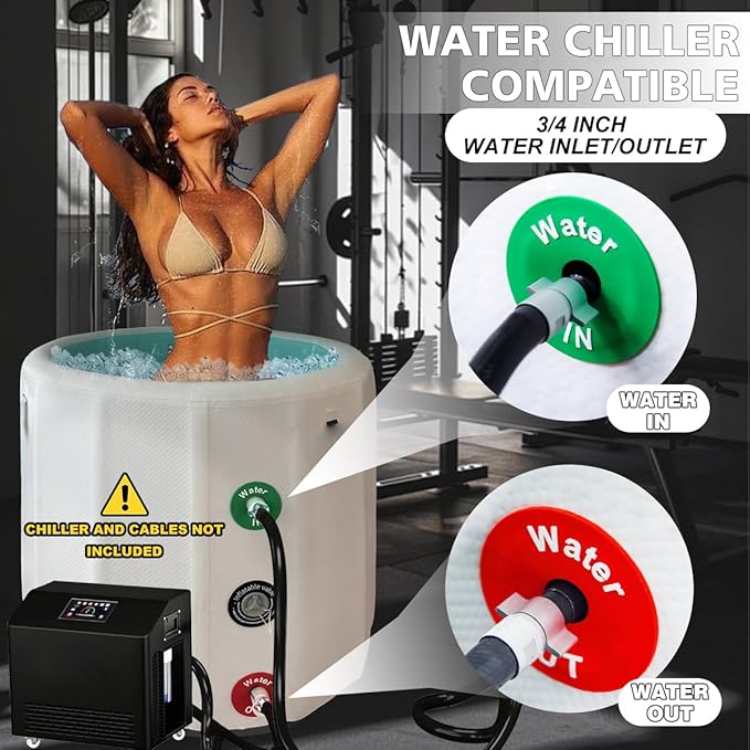 Lumizone Inflatable Cold Plunge Tub 118 Gallons Capacity Ice Bath Portable Ice Bath Tub Compatible With Water Chillers with Lid Drop Stitch PVC Double Layer Seals Oversized for Athletes