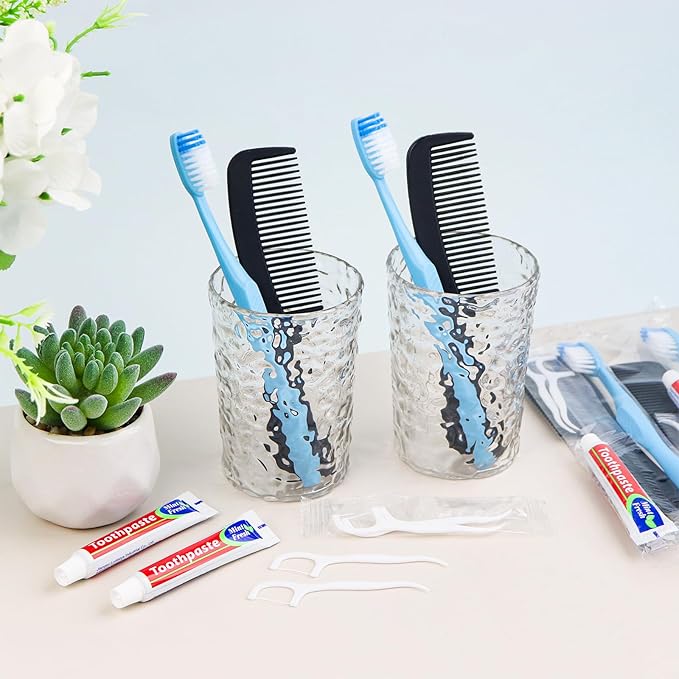 100 Sets Disposable Toothbrushes with Toothpaste Floss Comb Individually Wrapped, Disposable Toothbrush Bulk, 10g Toothpaste,Dental Floss,6in Comb Bulk Toothbrush Kit for Homeless,Airbnb,Hotel