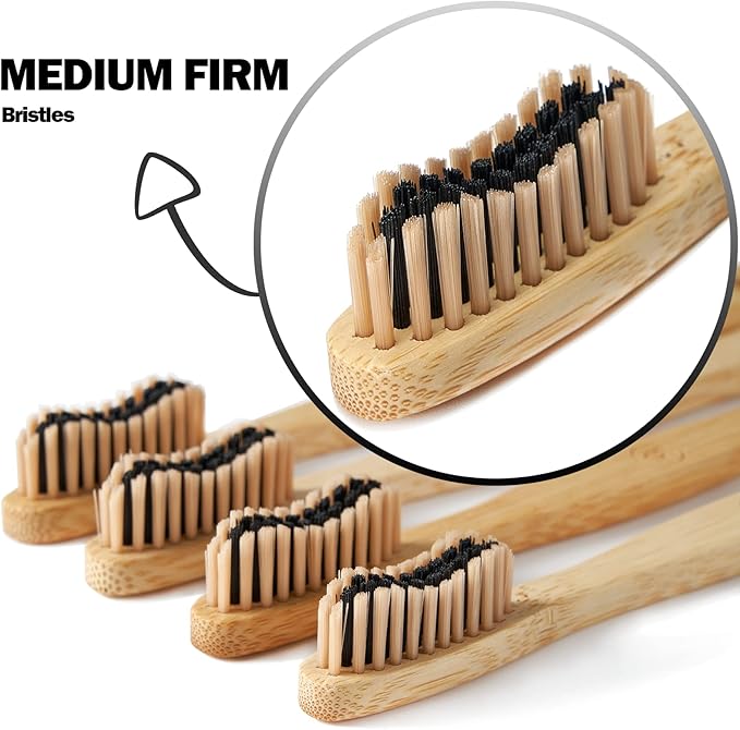20 Count Bamboo Toothbrushes (Soft+Medium), Natural Wood Toothbrushes Bulk, Eco-Friendly, BPA Free, Biodegradable & Compostable Charcoal Wooden - Reusable Travel Toothbrush