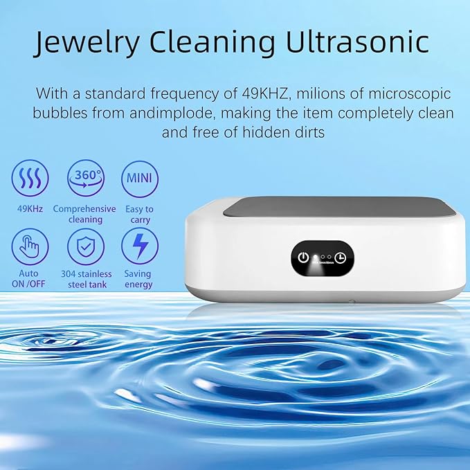 Jewelry Cleaning Ultrasonic Machine with 3 Modes Timer, 40W 22oz (640ml) 49KHz Portable Professional Jewelry Cleaning Ultrasonic Eyeglass Cleaner for Watches, Dentures, Ring, Razor,Makeup Brush
