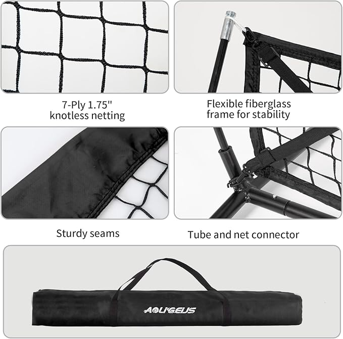 7'X7' Baseball Softball Practice Net,Pitching Net,Batting Net,with Baseball Tee,Bonus Strike Zone and Bow Frame,for Hitting,Pitching, Catching