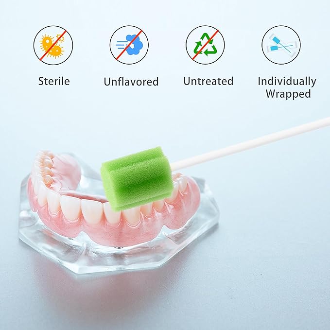 100Pcs Disposable Mouth Sponge Swabs Elderly Kids Adults Tooth Mouth Cleaning Individually Wrapped (Blue)