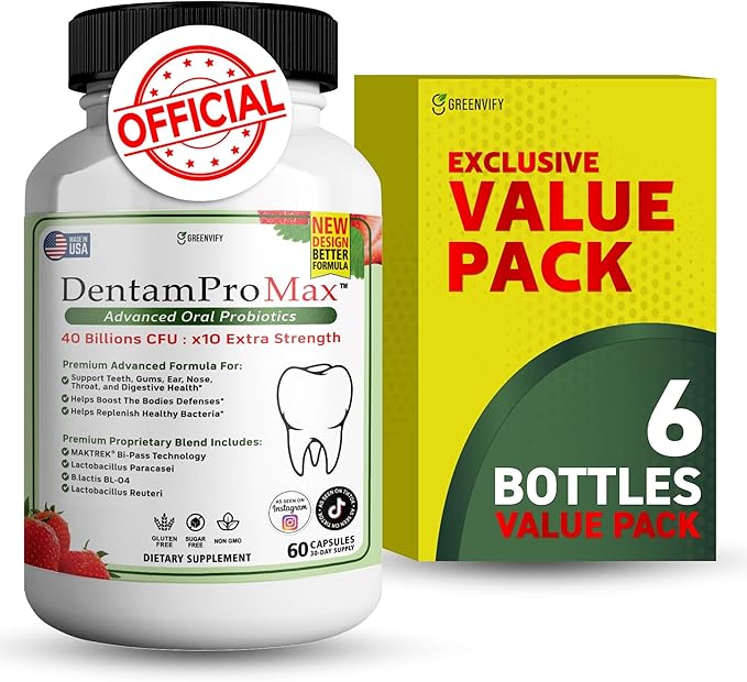DentamPro Max for Gums and Teeth Health & Fresh Breath - 40 Billion CFU Advanced Oral Probiotics for Mouth Bad Breath, Capsule Supplement (6)