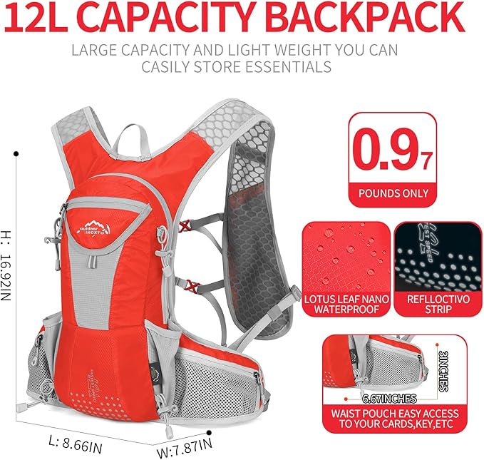 Hydration Pack Backpack, Lightweight Water Backpack with 2L Leakproof Hydration Bladder Daypack for Men Women,Running Hydration Vest for Outdoor Trail