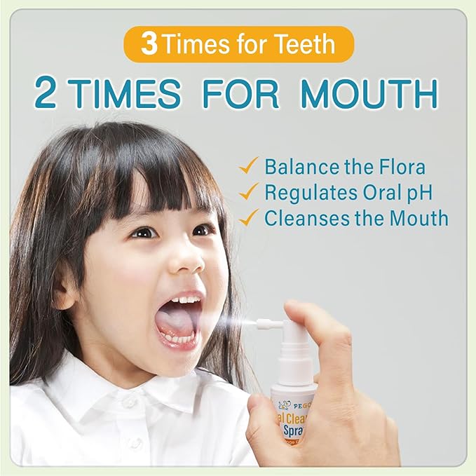 PEGO Kids Oral Spray, Toddler Toothpaste Helper for Fresh Breath，Kid's Mouth Spray with Fluoride Free for Newborn to 12 Years (2Pack, Orange)