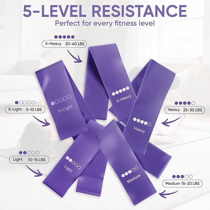 Home Pilates Kit for Women Pilates Equipment Ring and Ball Set Magic Circle Hoop with 5 Resistance Bands Compact Toning Fitness Essentials Starter Set Accessories