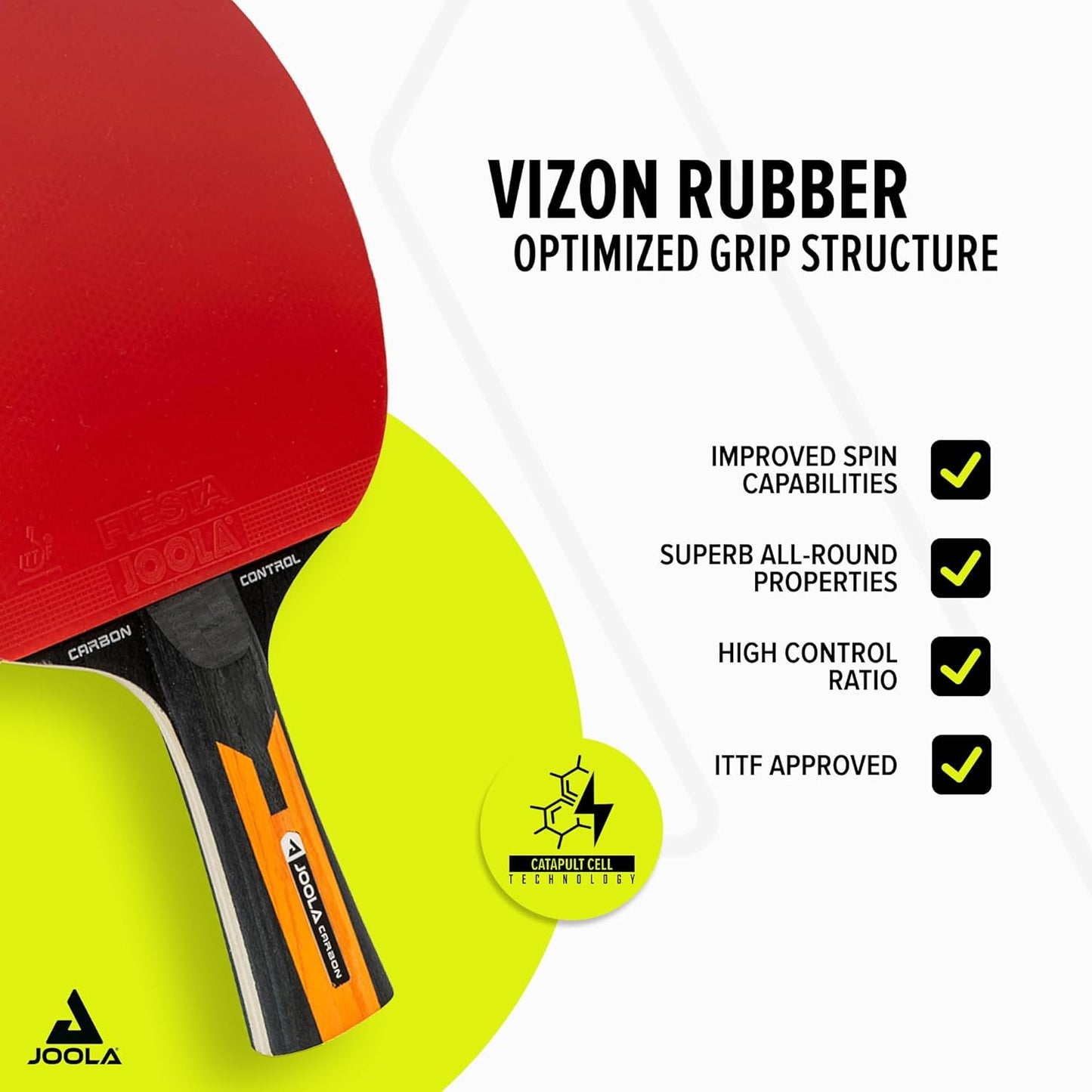 JOOLA Carbon Control Performance Ping Pong Paddles - Ergonomic Grip Handle & Vibration Control - ITTF Approved - Professional Ping Pong Paddle for Advanced Playability - Table Tennis Racket - Red