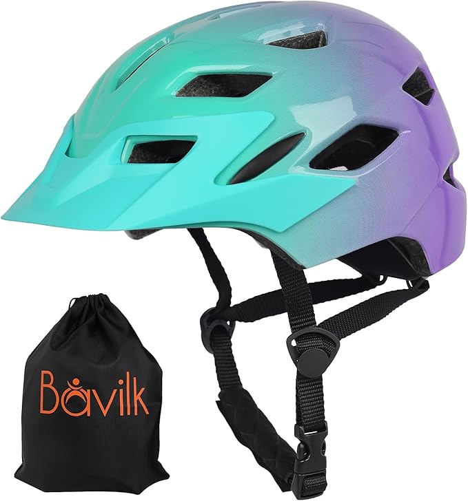 Kids Bike Helmet,Bavilk Kids Boys Girls Bike Helmets with LED Light Detachable Visor Children Youth Teen Multi-Sport for Skating Cycling Scooter Skateboard Adjustable & Lightweight 19.7"-22.4"