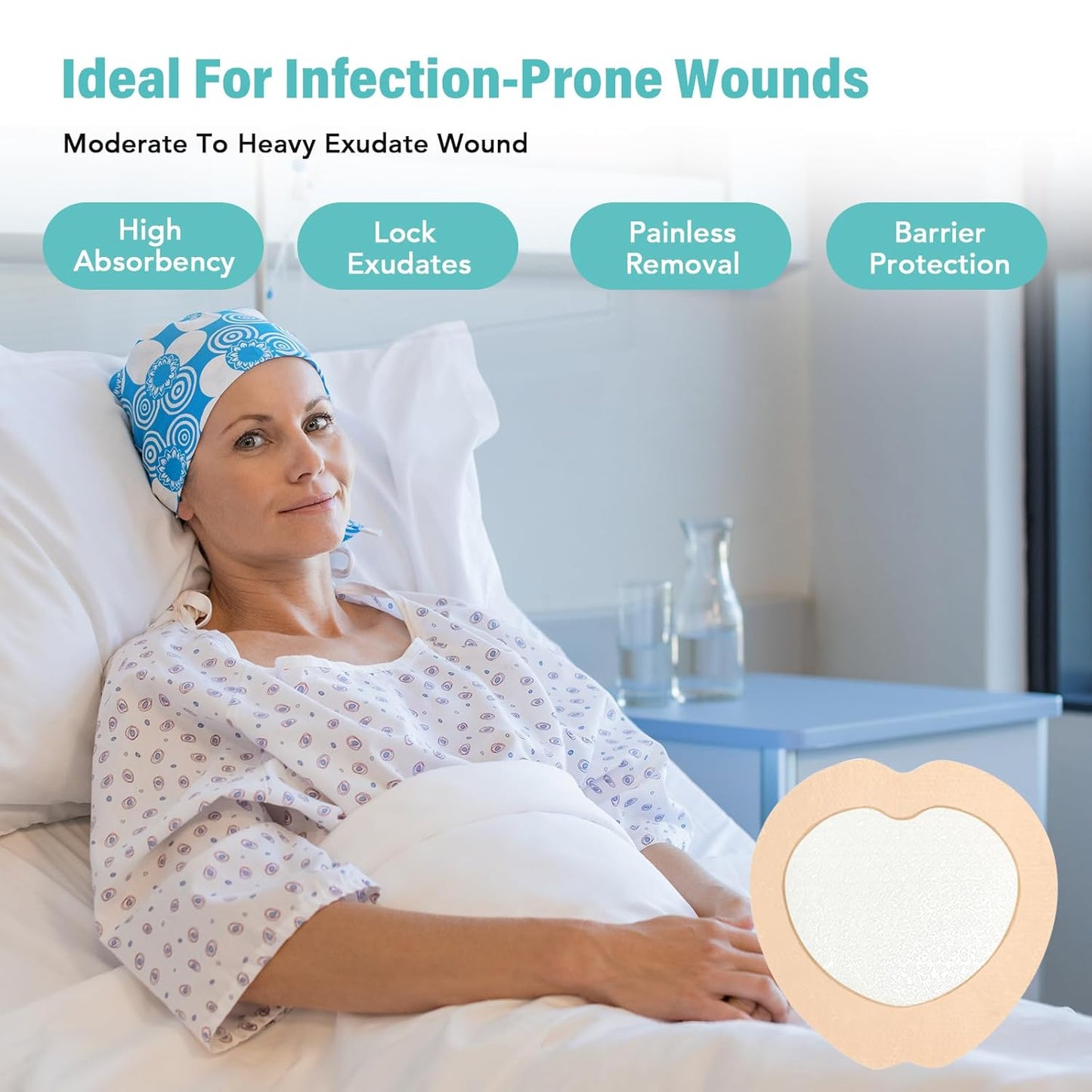 Adhesive Border 7"x7", 5 Packs, Highly Absorbent, Breathable Waterproof Sacral Bandage Pad for Bed Sore, Pressure Ulcer Wound Dressing