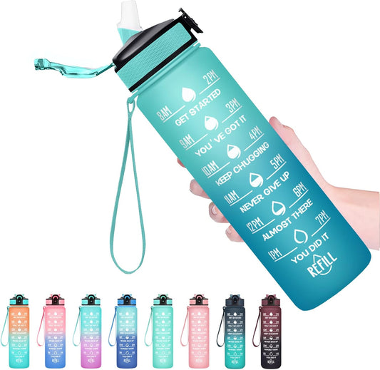 Hyeta 32 oz Water Bottles with Times to Drink and Straw, Motivational Water Bottle with Time Marker, Leakproof, Drinking Sports Water Bottle for Fitness, Gym and Outdoor