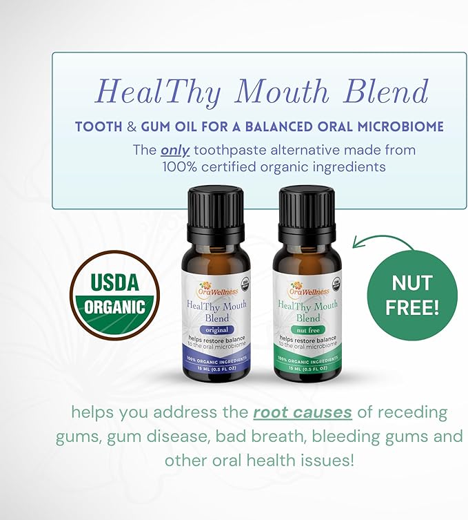 OraWellness Nut Free Healthy Mouth Blend Organic Toothpaste & Mouthwash Alternative Tooth Oil, Natural Mouth Rinse for Healthy Teeth & Gums for Women, Men and Kids, Pack of 1