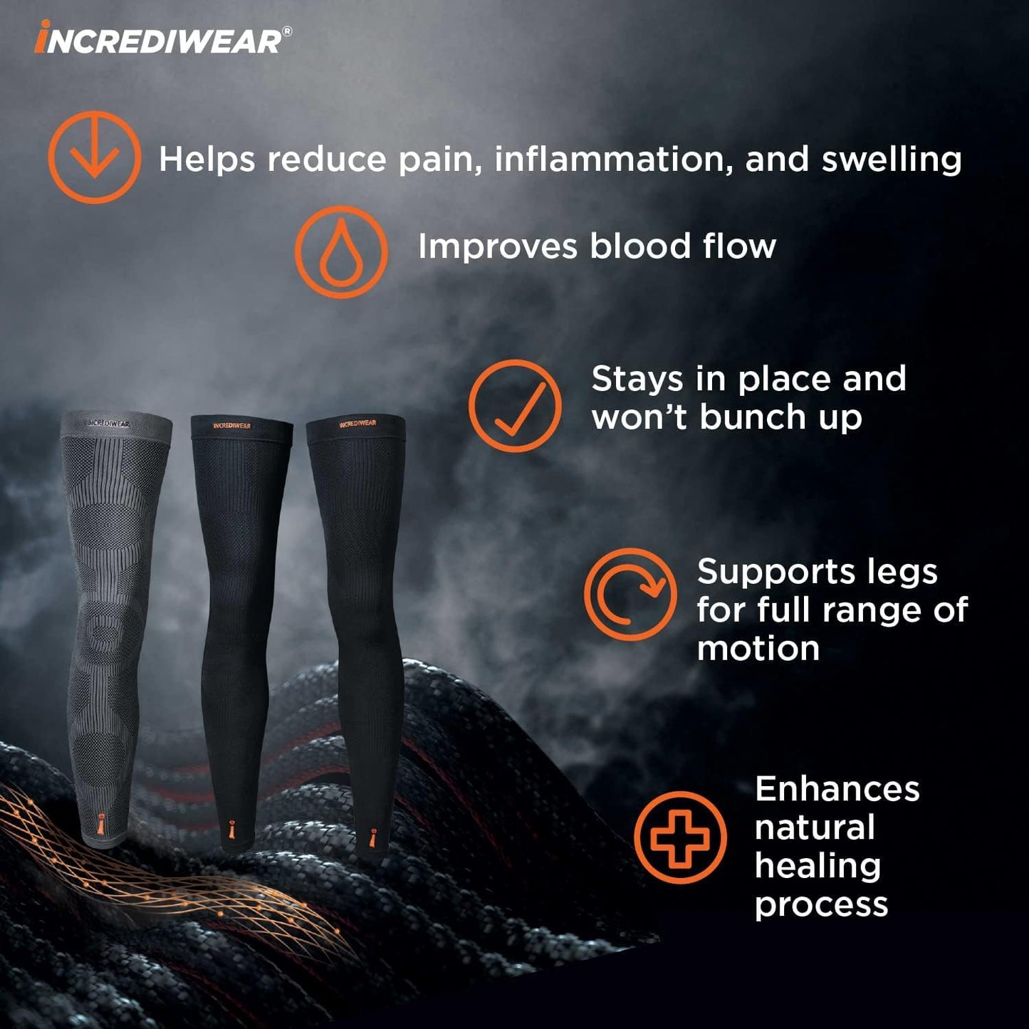 Incrediwear Leg Sleeve 2pk – Full Length Long Leg Sleeve for Leg Pain Relief & Muscle Recovery, Helps Reduce Swelling & Inflammation, Promotes Circulation, Leg Sleeves for Men & Women (Red, Medium)