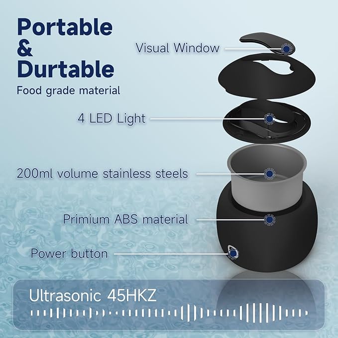 Ultrasonic Retainer Cleaner, 45kHz Retainer Cleaner Machine for Dentures, 4 Mode Dental Cleaning Pod with 200ML Capacity for Retainer Cleaning, Aligner, Mouth Guard, Toothbrush Head, Braces