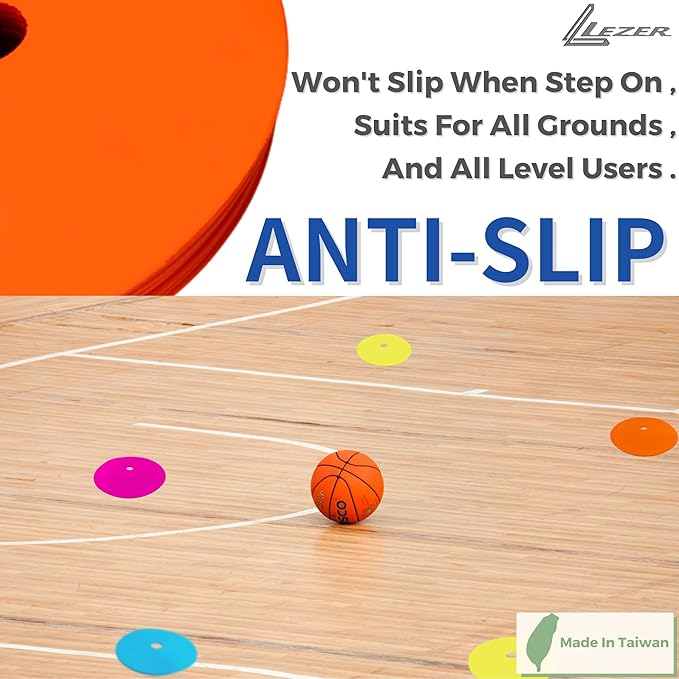 LEZER 6 Inch 8 Inch Flat Cones, Spot Markers, Soccer Cones, Field Court Markers, Sit Spots, Flat Discs, Soccer Training Equipment, Agility Practice, Football, Made in Taiwan