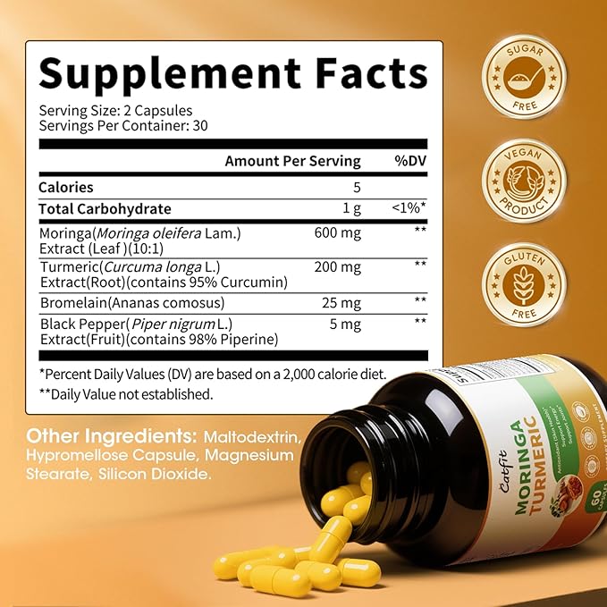 2 Pack Moringa Capsules 10-in-1 Superfood Supplement – Turmeric Curcumin, Bromelain & Black Pepper – Antioxidant, Energy & Skin Support – Vegan, Non-GMO