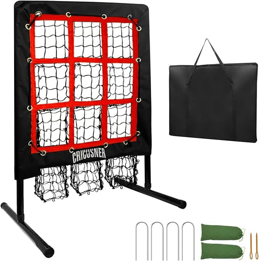 9 Hole Pitching Net, Heavy-Duty Baseball Net with Strike Zone for Pitching and Hitting, Height Adjustable Training Equipment with 9 Pocket Pitching Target for Baseball & Softball Practice