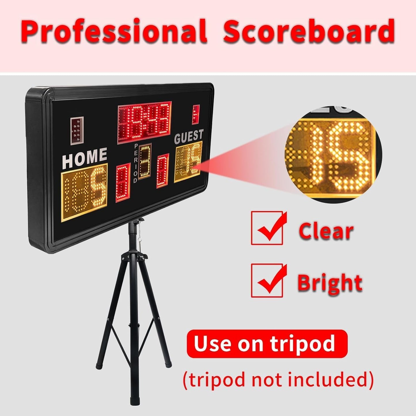 Large Electronic Scoreboard, Basketball Scoreboard with Timer, Digital Scoreboard with Remote, Score Keeper with Buzzer