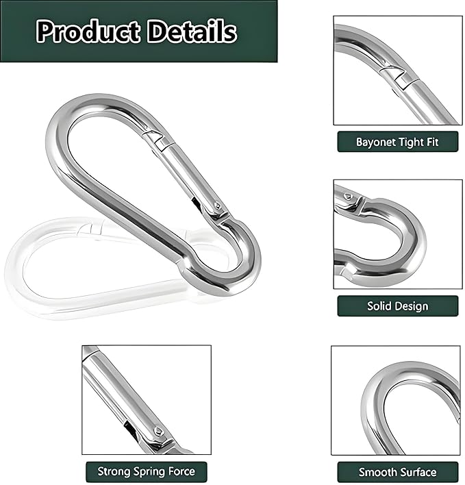 M6 Spring Snap Hook Carabiners, Carabiner Clip, Heavy Duty Galvanized Steel Spring Clip, Quick Link Key Chain for Swing Hammock Gym Outdoor, Holding Capacity