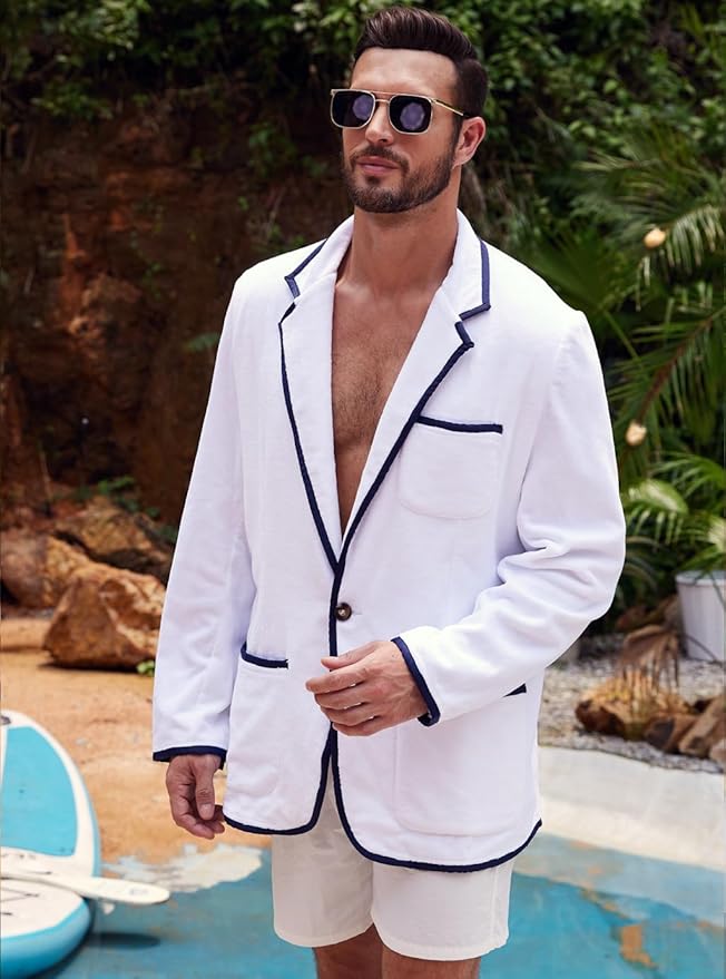 Luxurious Men's Bathrobe, Organic Cotton Terry Towelling Blazer, Leisure Cotton Bath Robe for Pool and beach