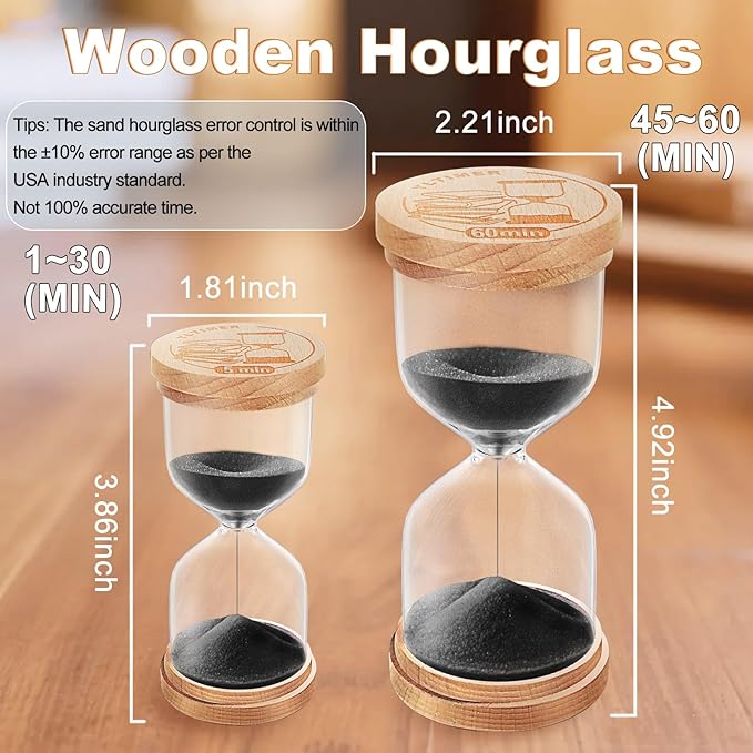 1 Minute Sand Timer, Wooden Sand Hourglass, Small Blue Hourglass, Sandglass Clock 1 Min for Classroom,Game,Decorative (Black)