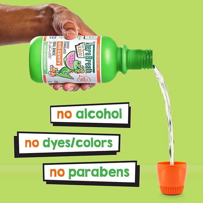 TheraBreath Kids Organic Wacky Watermelon Mouthwash with Fluoride, Anticavity, Dentist Formulated, 16 Fl Oz (Pack of 2)