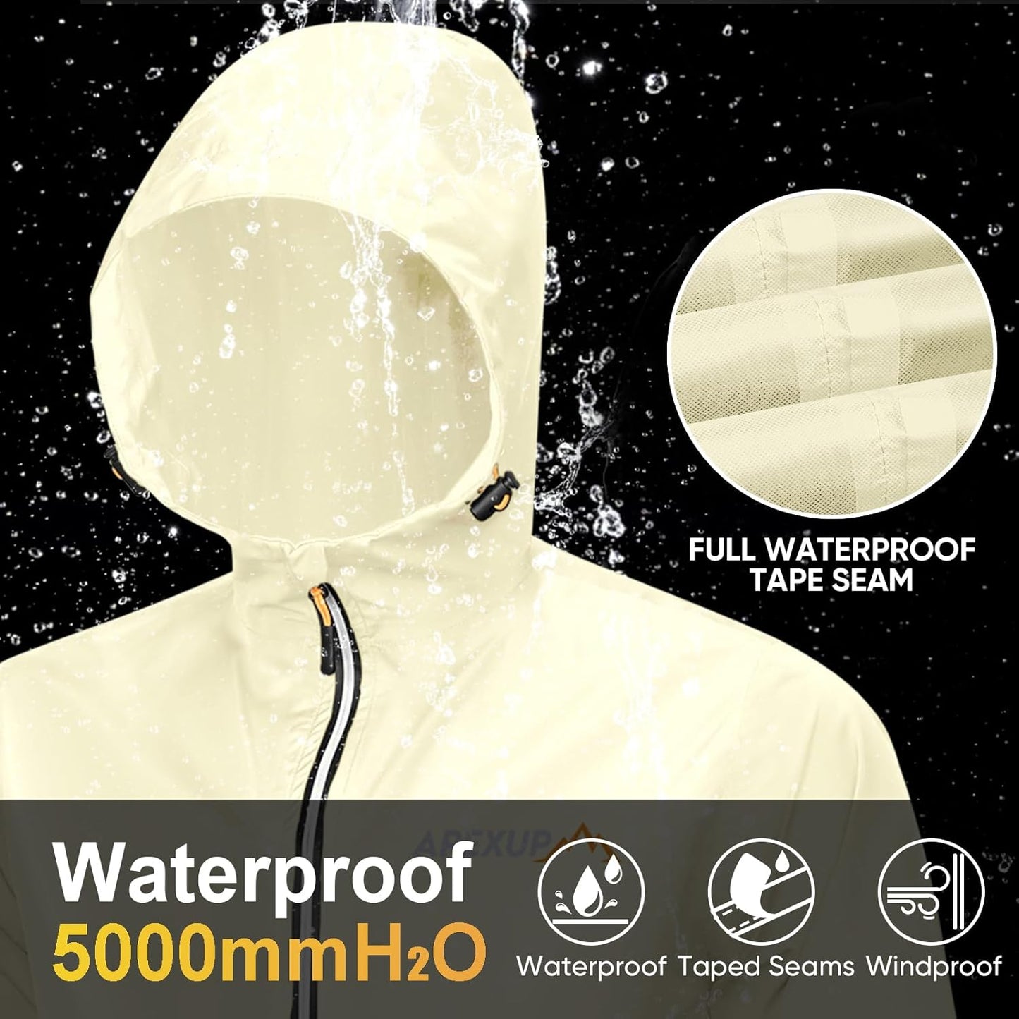 APEXUP Packable Rain Jacket Men with Reflective Zipper, Lightweight Waterproof Raincoat, Mens Rain Jacket for Outdoor Sports