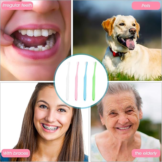 4 Pcs Tuft Toothbrush Tiny Small Head End Tapered Toothbrush Soft Gaps Nursing Orthodontic Gum Toothbrushs Single Compact Interdental Interspace Brush for Dental Cleaning
