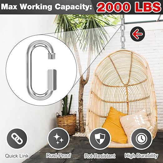 M10-30 Pack 3.5“ Quick Links Chain Connectors, 3/8″ Galvanized Chain Locking Carabiners Hooks, 2000LBS Heavy Duty Thread Quick Link Clips, Twist Oval Keychain D Shape for Swing, Camping